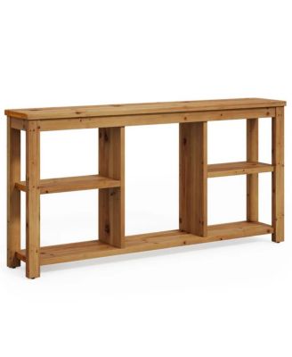 Solid Wood 3-Tier Sofa Table with 6 Storage Cubes for Living Room