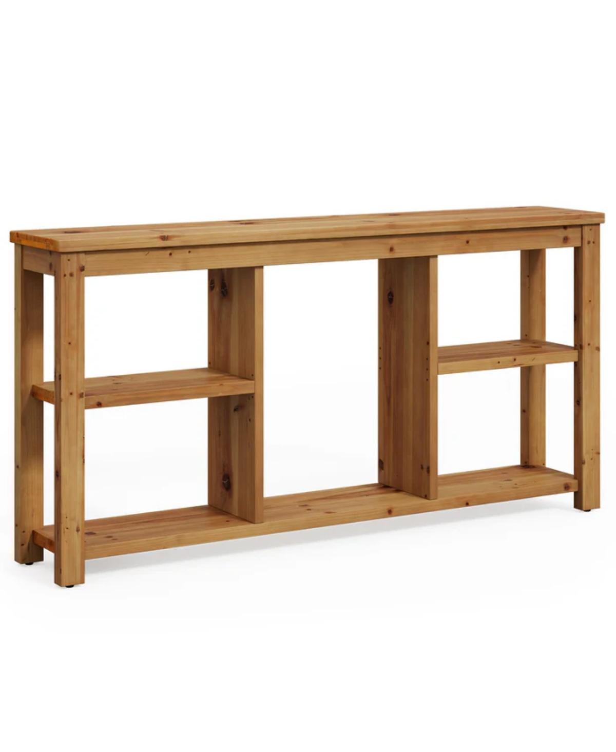 Slickblue Solid Wood 3-Tier Sofa Table with 6 Storage Cubes for Living Room