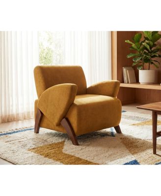 Velvet Accent Chair with Birch Legs, Turmeric