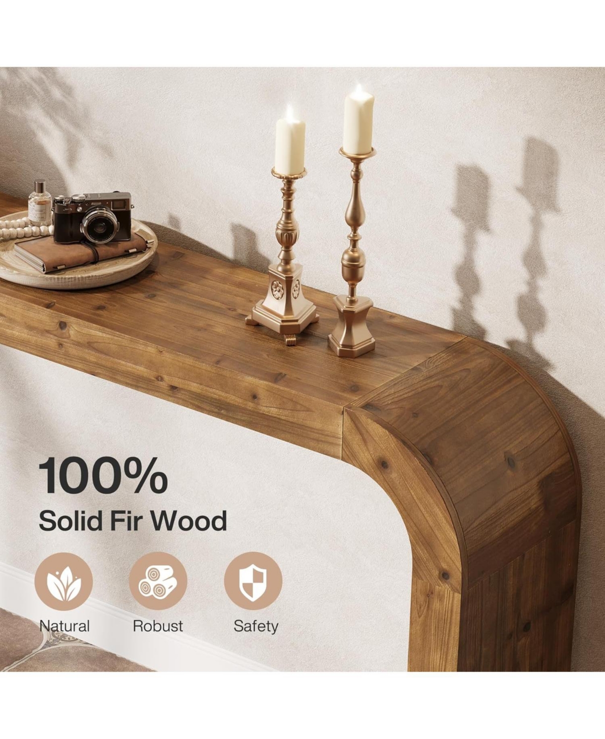 Slickblue Curved Corner Solid Wood Console Table for Home or Office Spaces