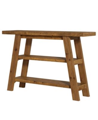 Farmhouse Solid Wood Console Table with 3-Tier Storage Shelves