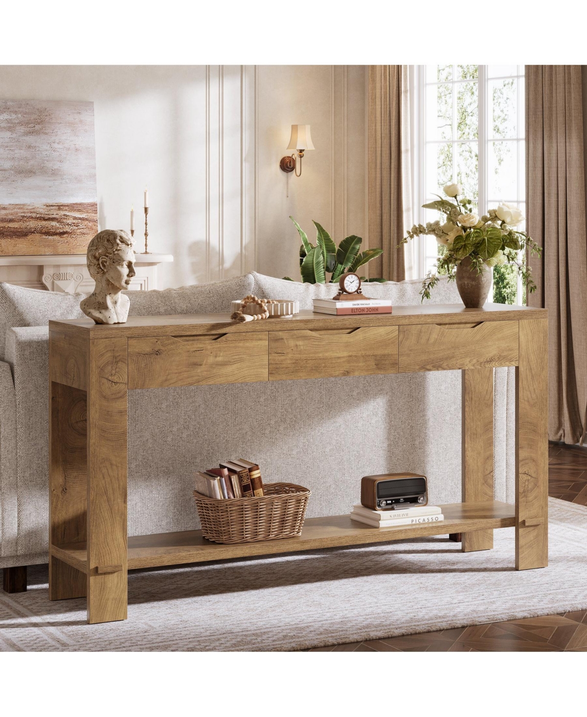 Slickblue Farmhouse Entryway Console Table with 3 Drawers, Narrow Design