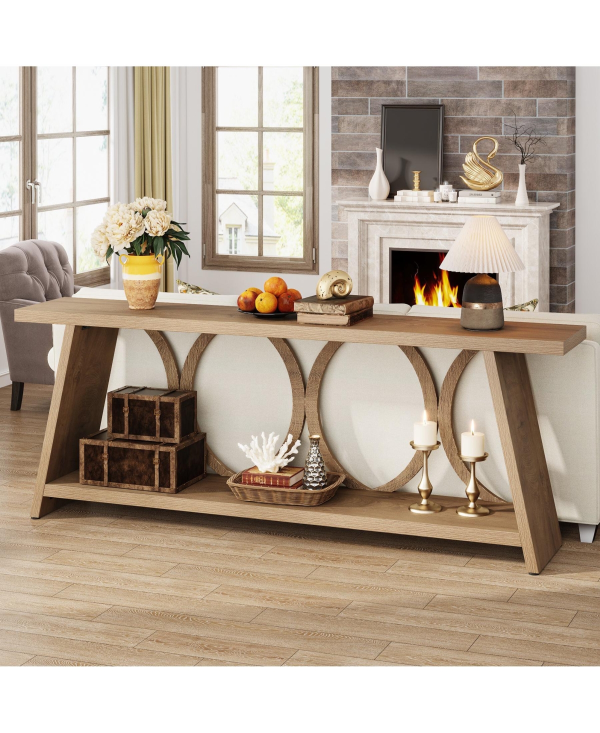 Slickblue Farmhouse Hallway Accent Console Table with 2-Tier Storage Shelf