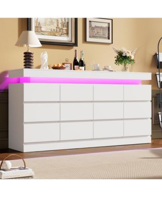 63" 12-Drawer Dresser with LED Light and Charging Station, Storage Chest for Bedroom and Living Room