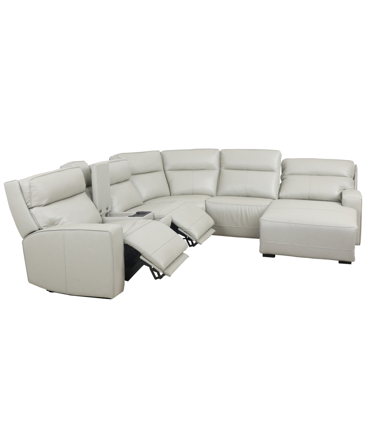 Zackary 6-Piece Leather Chaise Sectional with 3 Power Motion & Console, Macy's Exclusive
