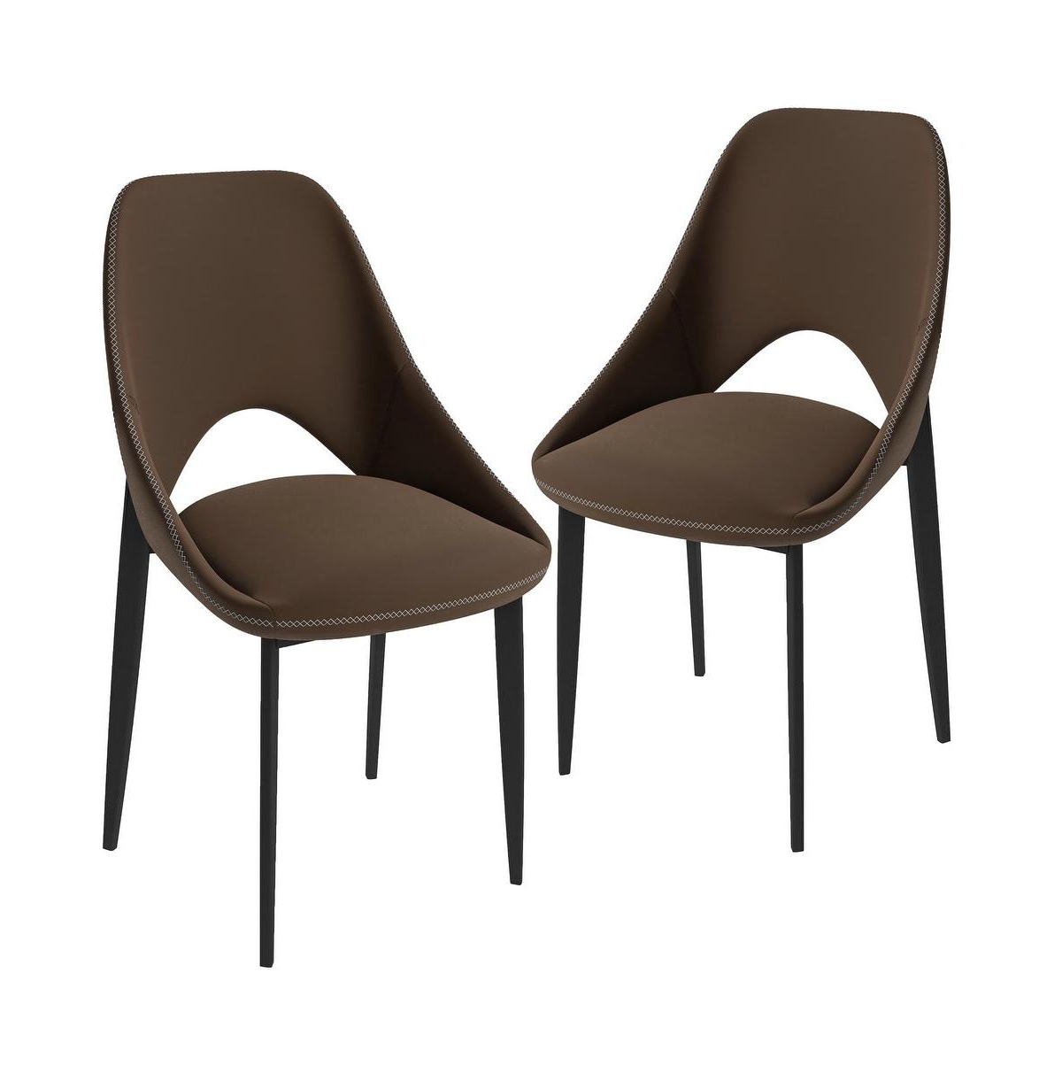 LeisureMod Amalfi Upholstered Fabric Dining Chair Set of 2 Modern Side with Iron Legs, Mid-Century Accent for Room or Kitchen