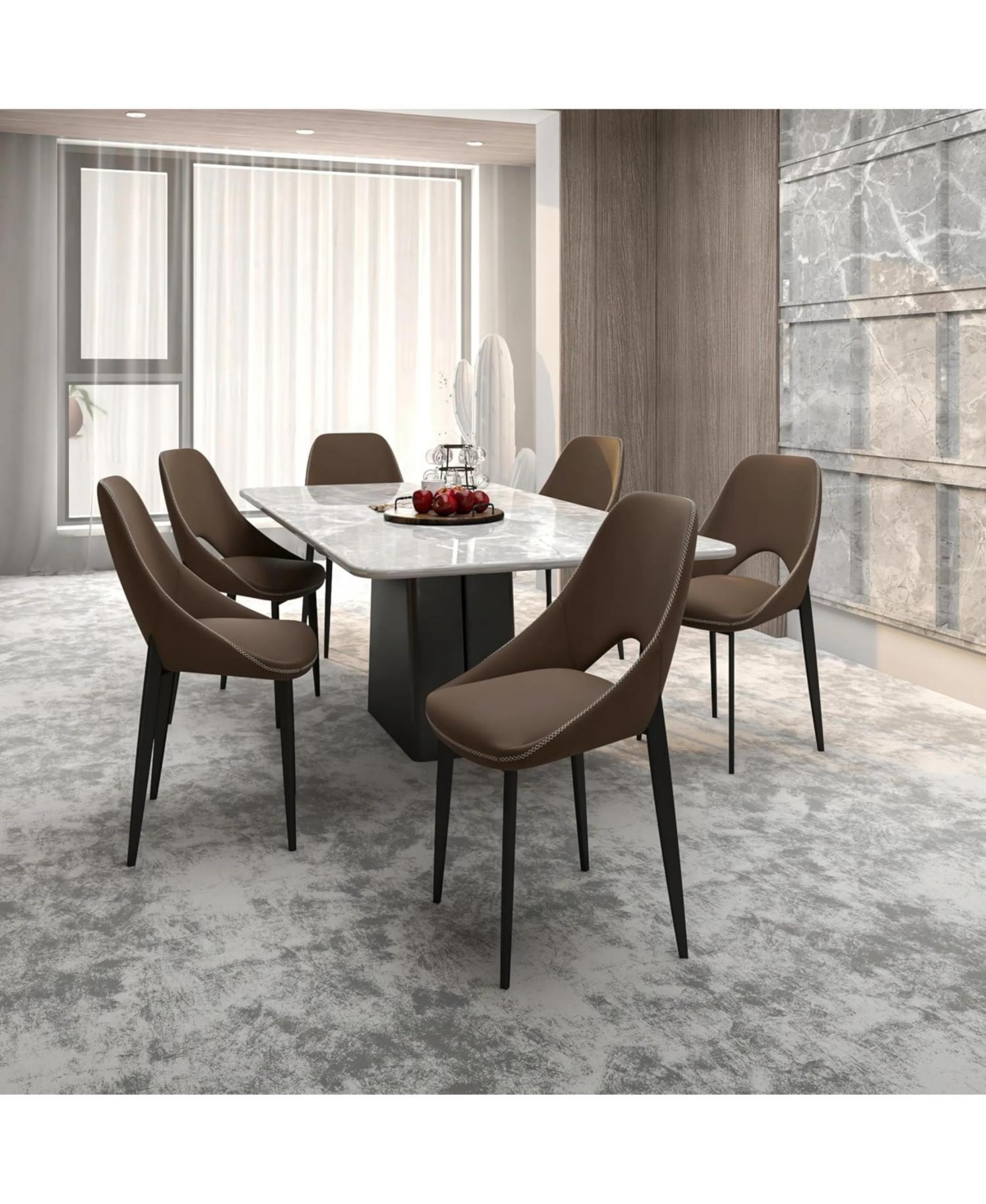LeisureMod Amalfi Upholstered Fabric Dining Chair Set of 2 Modern Side with Iron Legs, Mid-Century Accent for Room or Kitchen