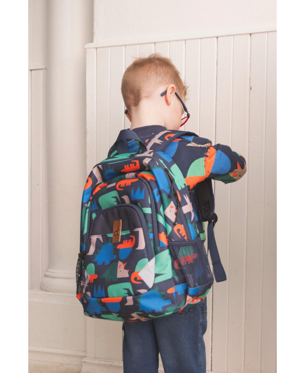 Deux par Deux Little Boy Dinosaur Lightweight Spacious Backpack
