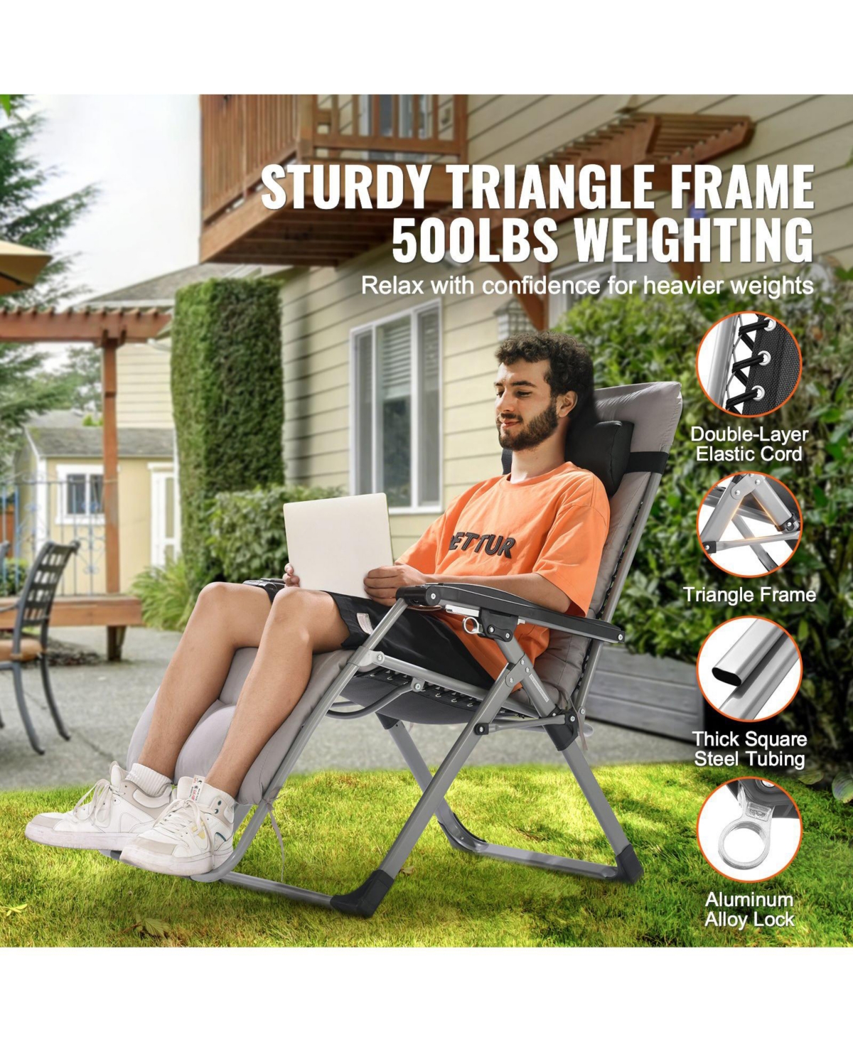 Cozito Zero Gravity Recliner Lounge Chair,Adjustable Folding Chair with Cushion and Cup Holder