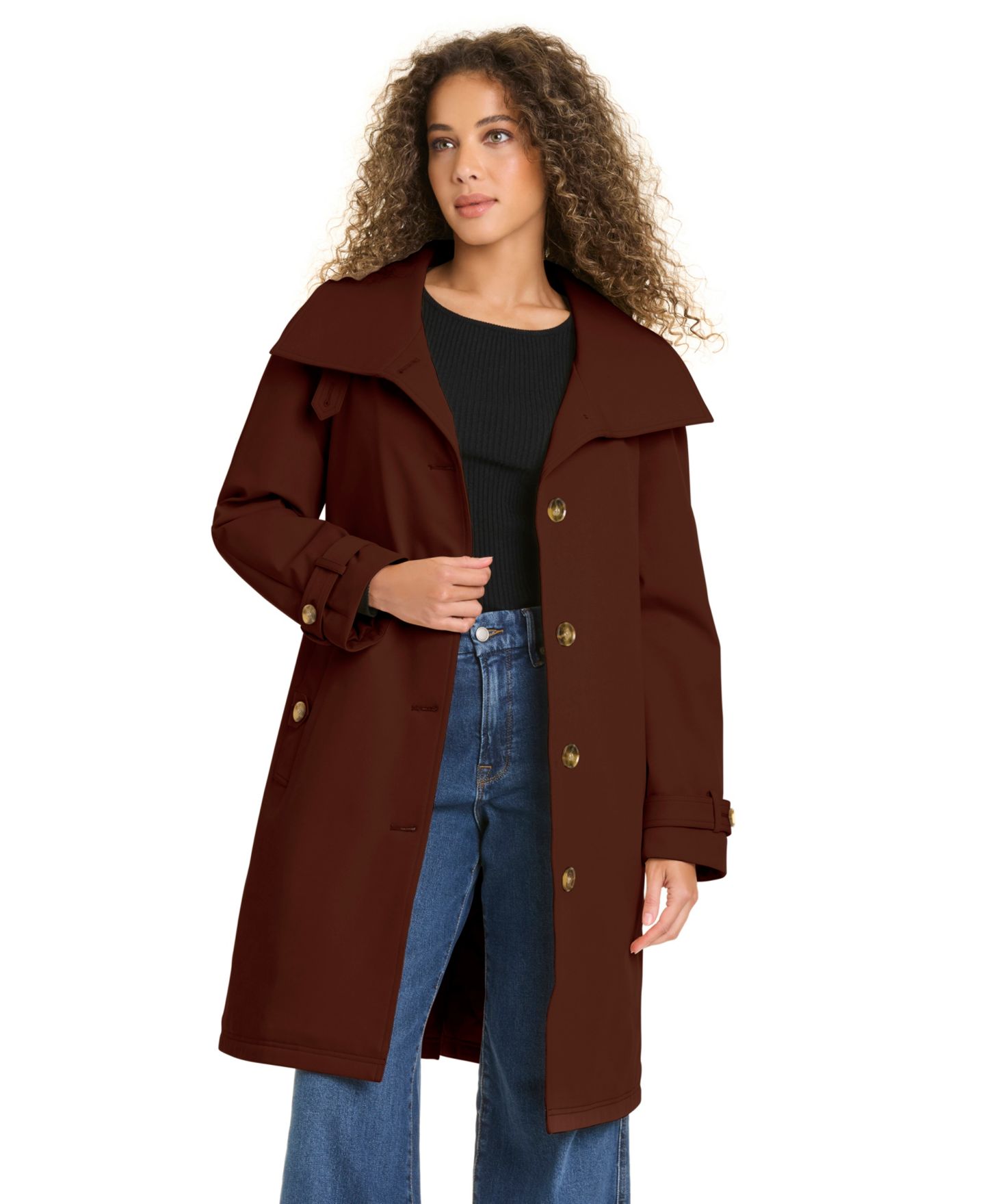 Женское пальто kate spade new york Funnel Neck Trench Coat, цвет: Шоколадный вишнёвый — фото 4