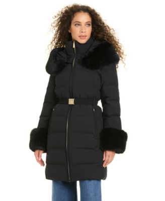 Women's Faux-Fur Arm Cuff Hooded Puffer Coat