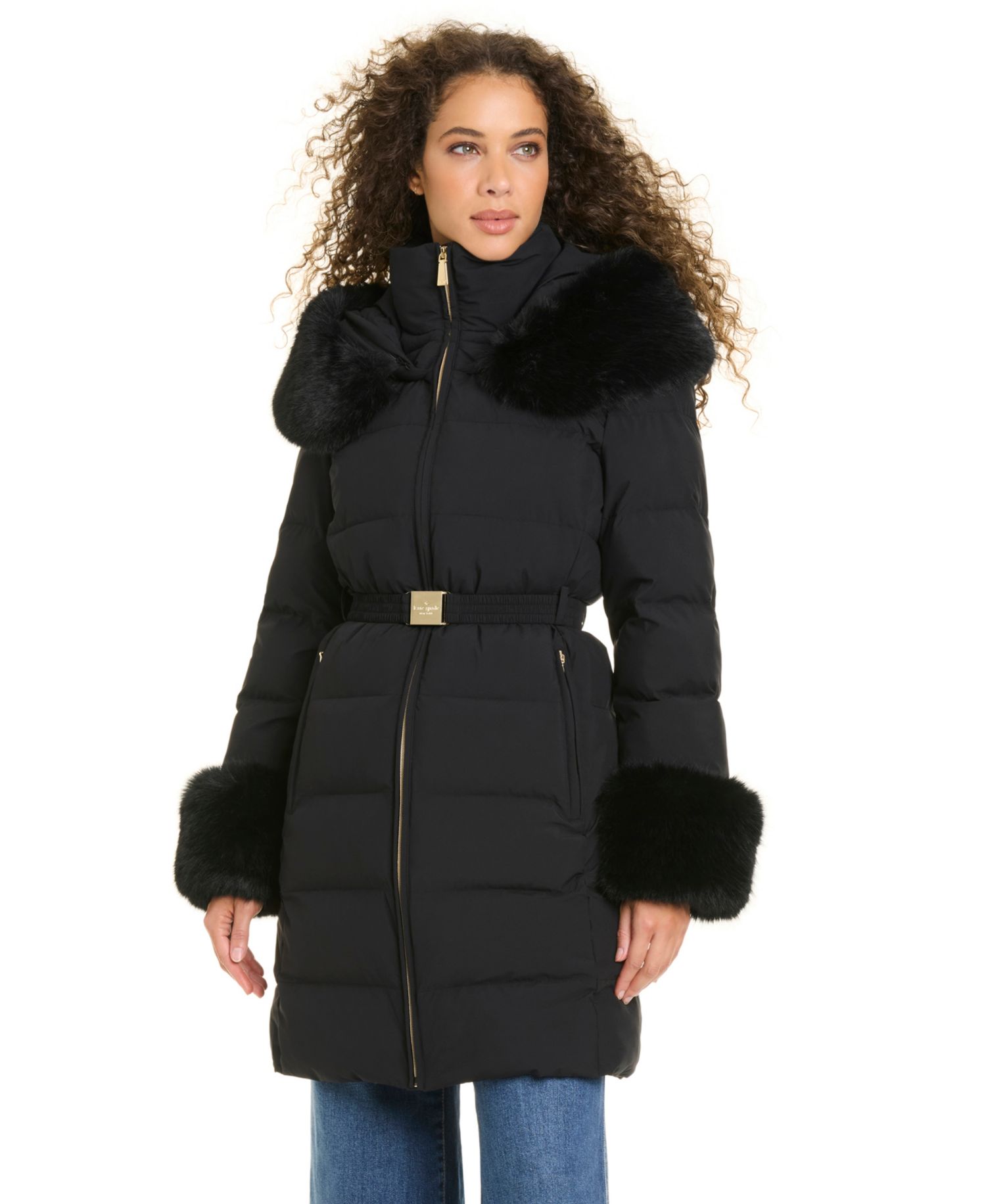 Women's Faux-Fur Arm Cuff Hooded Puffer Coat