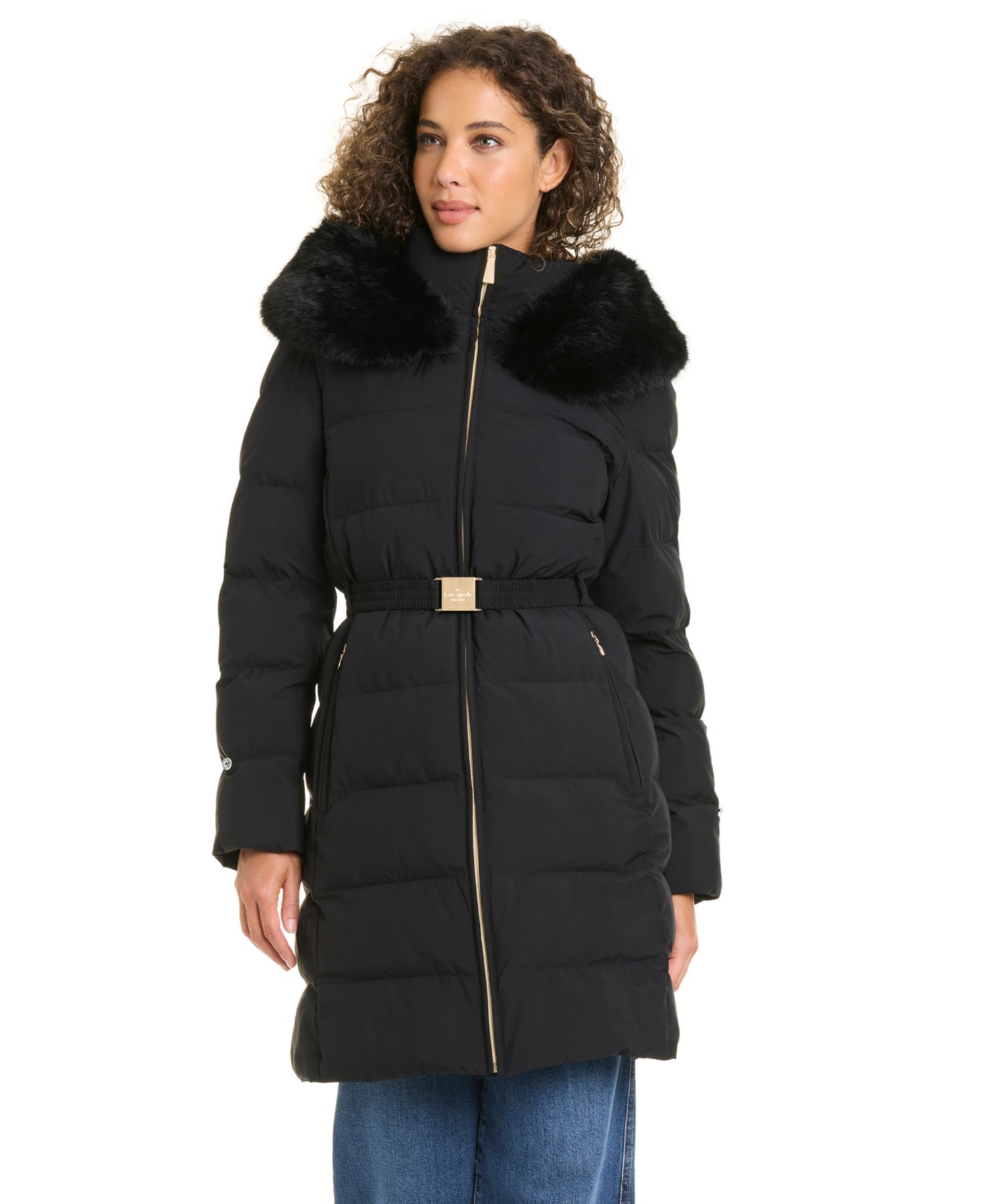 Women's Faux-Fur Arm Cuff Hooded Puffer Coat