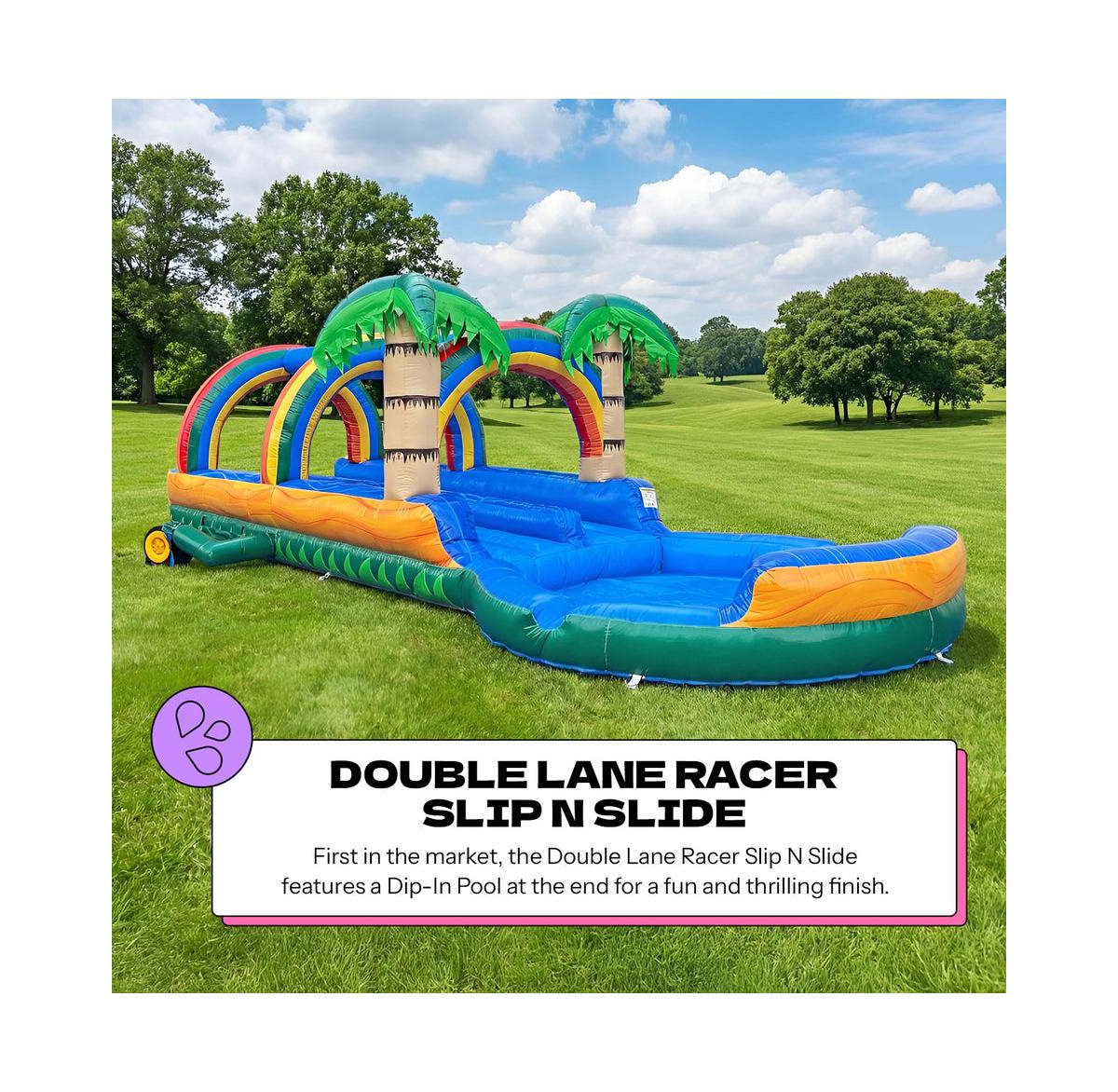 Pop Jump Tropical 27' Dual Lane Slip N Slide With Pool