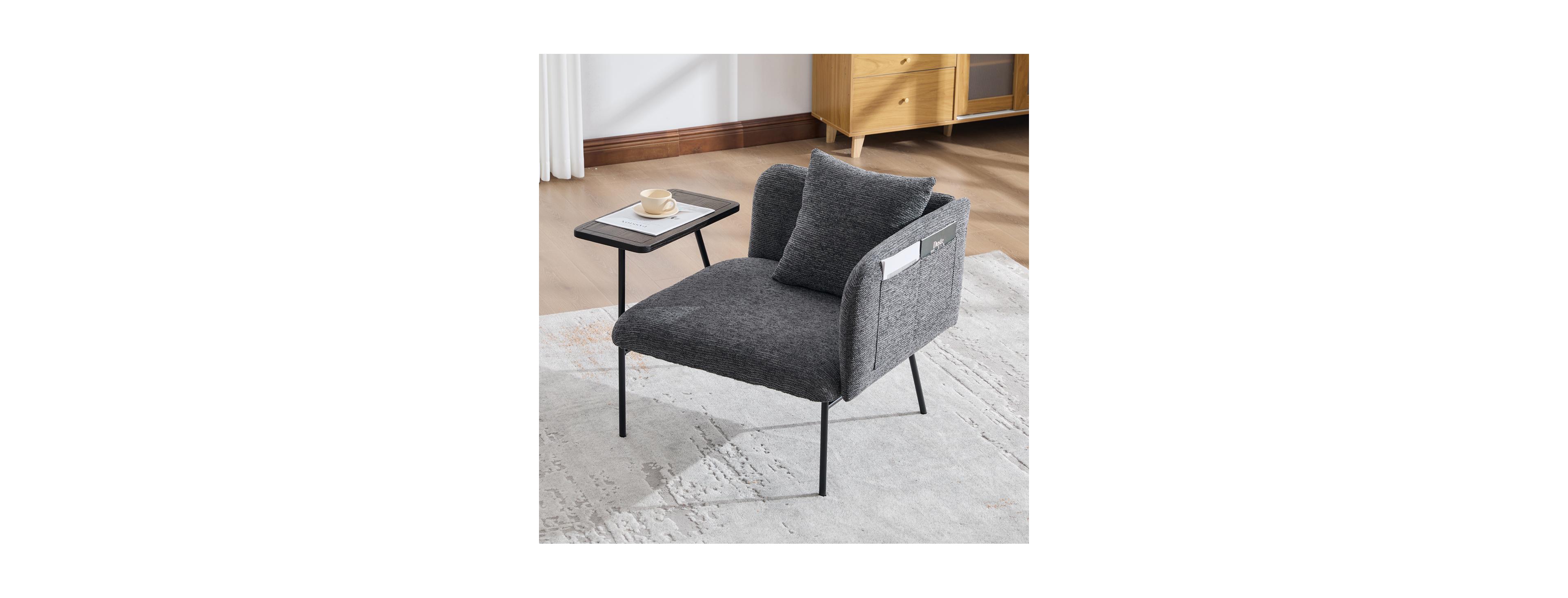 Streamdale Furniture Modern Upholstered Lounge Chair with Side Table and Storage Pockets