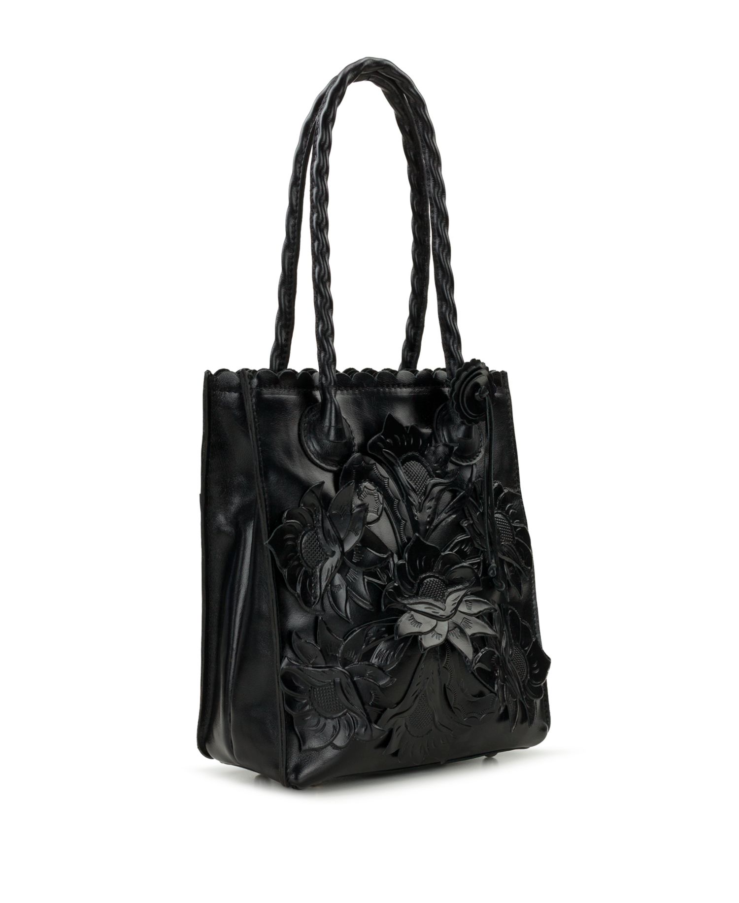 Charline Cavo Small Tooled Leather Applique Tote Handbag