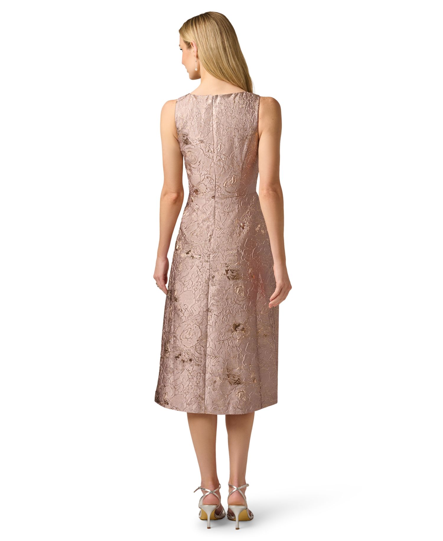 Women's Metallic Jacquard Sweetheart Neck Midi Dress