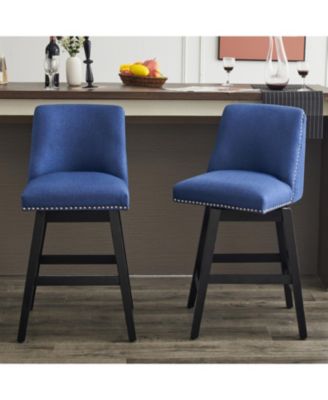 Swivel Bar Stools Set of 2, linen fabric, Wood Fram, with Ergonomic Design, for Kitchen Island, Home Bar, Dining Room