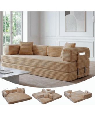 5-in-1 Convertible Sofa Bed, 80.7" Corduroy Sleeper Sofa with Storage Pocket, Bedroom and Small Spaces