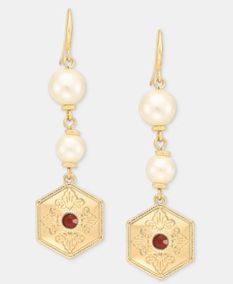 Glass and Faux Pearl Linear Drop Earrings