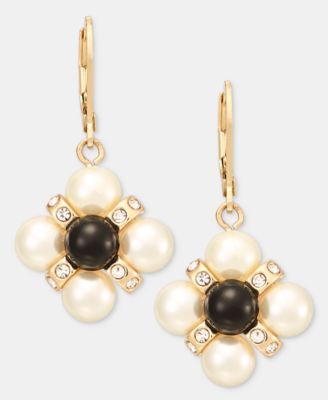Glass and Faux Pearl Leverback Drop Earrings