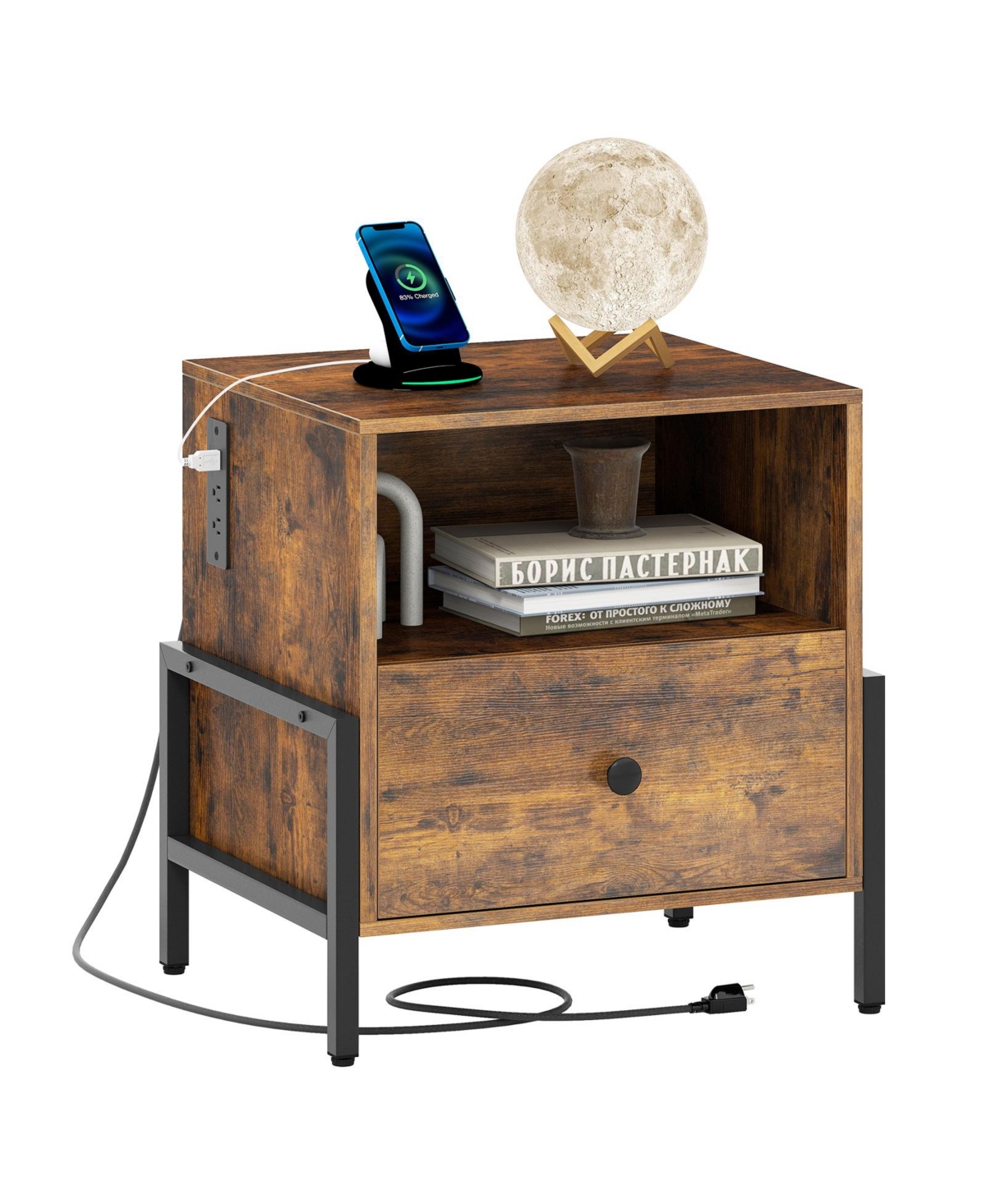 Slickblue Nightstand With Usb Charging Drawer, Convenient Sofa Side Table