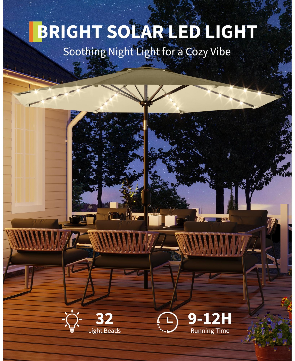 gaomon 9feet Outdoor Patio Umbrella, Table Umbrella with Solar Lights for Yard, Deck