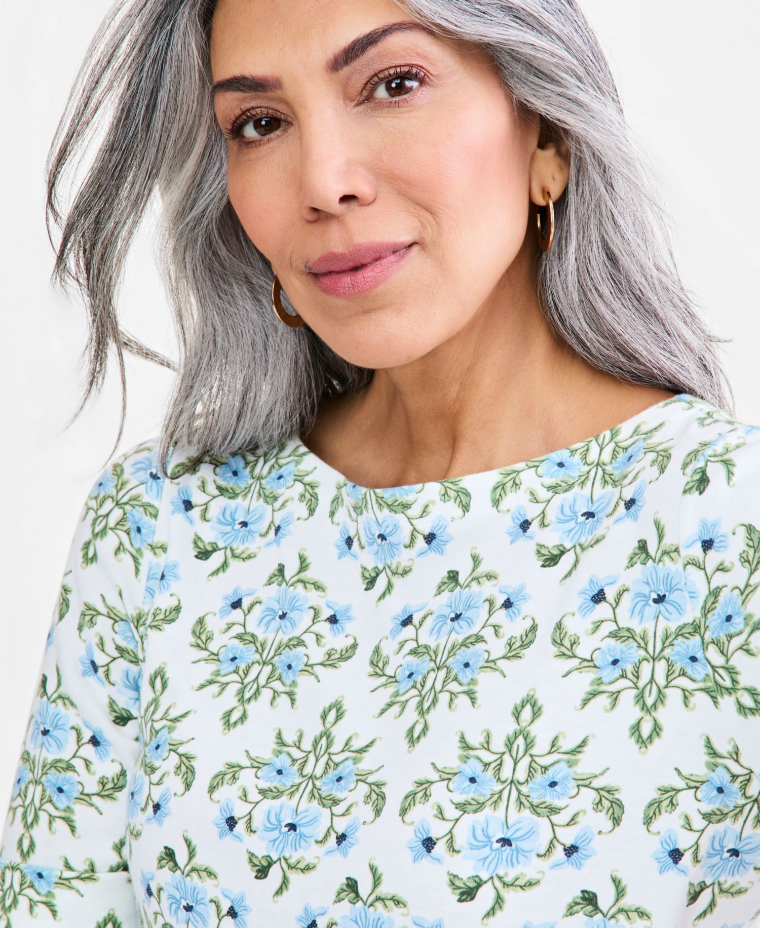 Women's Printed Boat-Neck Elbow Sleeve Top