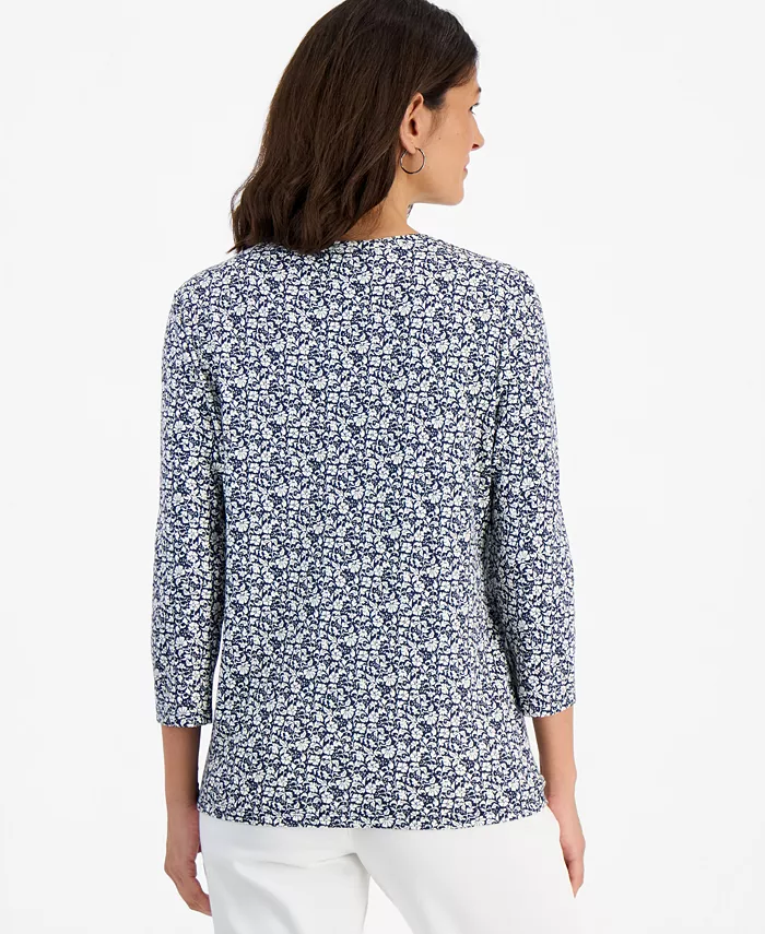 Women's Printed 3/4 Sleeve Henley Top - thumbnail 7