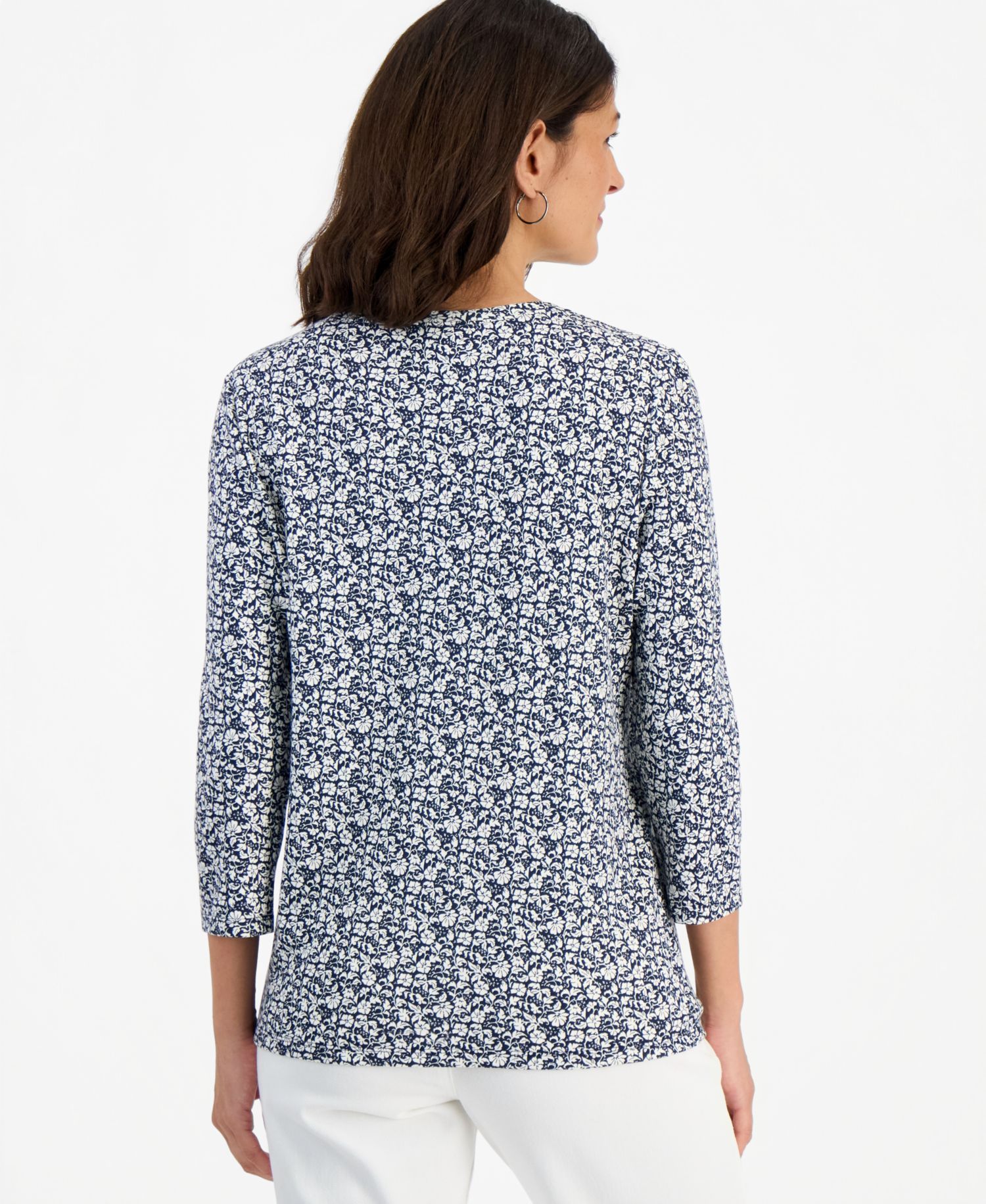 Women's Printed 3/4 Sleeve Henley Top