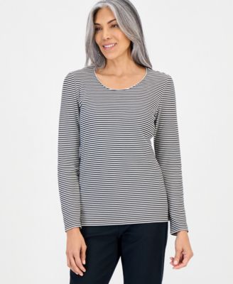 Petite Feeder Stripe Long-Sleeve Scoop-Neck T-Shirt