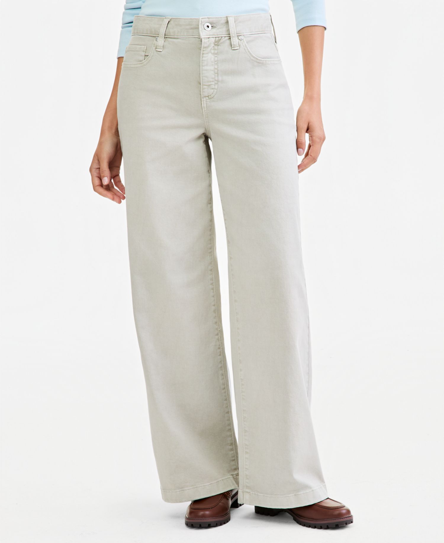 Petite High-Waist Wide-Leg Cotton-Blend Pants