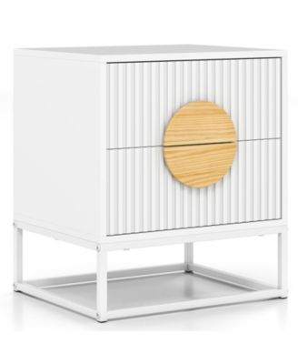 Modern Mid Century Nightstand with Fluted Front and Pine Wood Handles