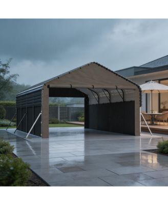 Heavy Duty Carport, Galvanized Steel Car Port for All-Weather, Outdoor Vehicle Storage Shelter with 4 Windows and 3 Doors