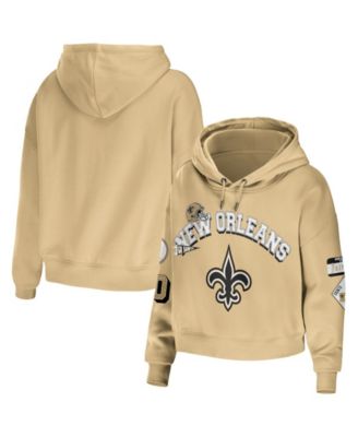 Women's Gold New Orleans Saints Plus Size Modest Cropped Pullover Hoodie
