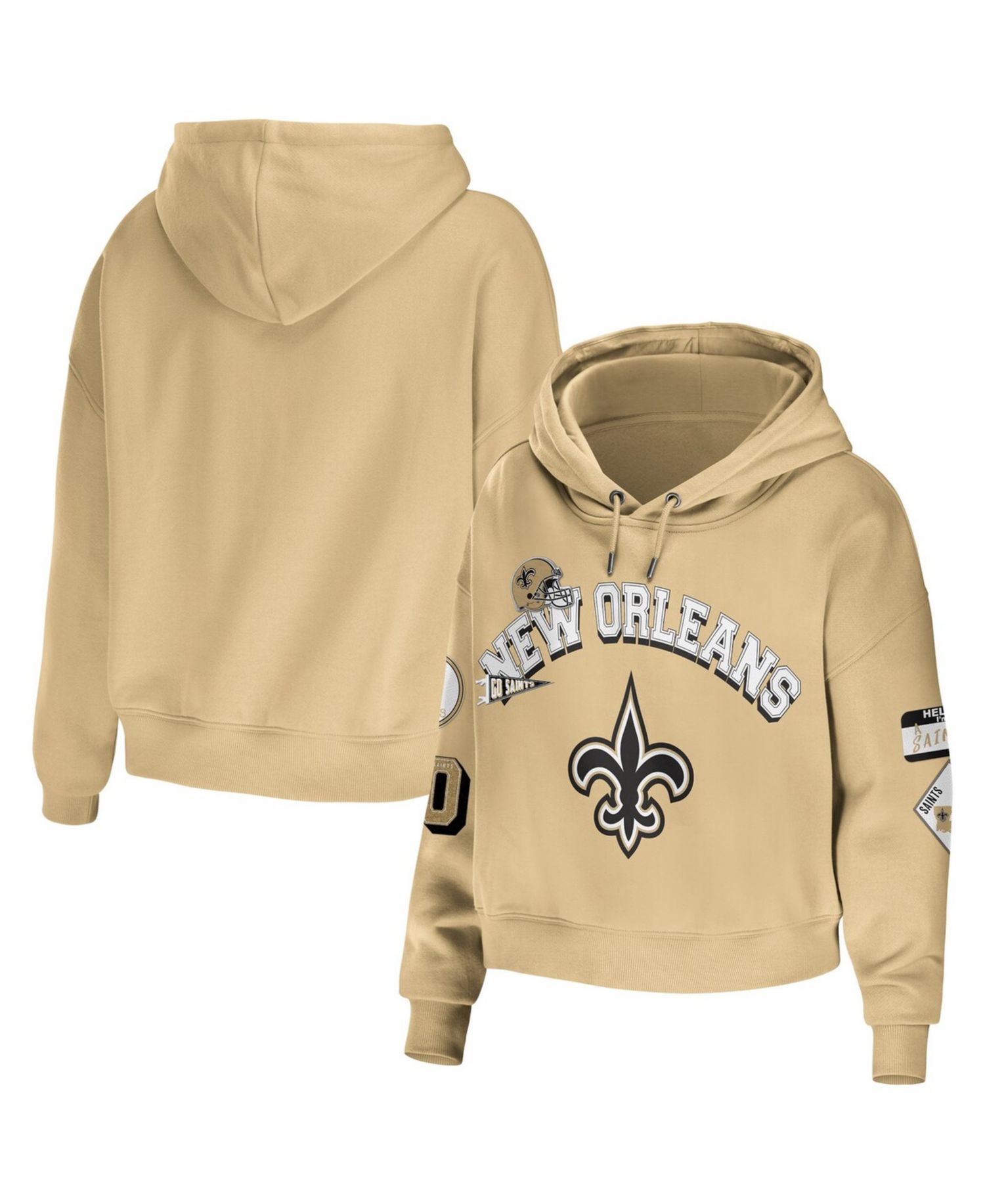 Women's Gold New Orleans Saints Plus Size Modest Cropped Pullover Hoodie
