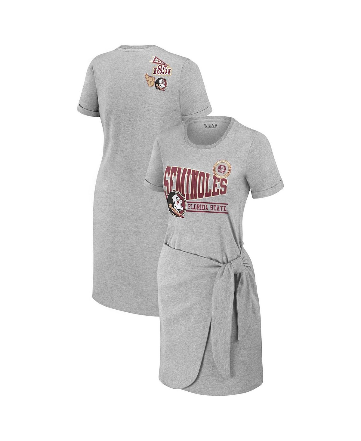 WEAR by Erin Andrews Women's Heather Gray Florida State Seminoles Knotted T-Shirt Dress view 1 — MAYCSS fashion products
