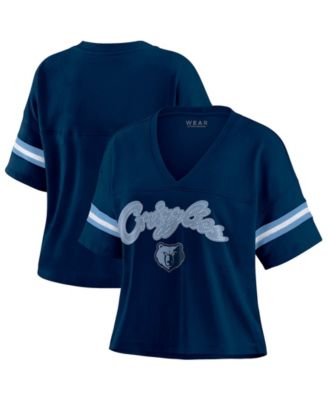 Women's Navy Memphis Grizzlies Plus Size Color Block Boxy V-Neck T-Shirt