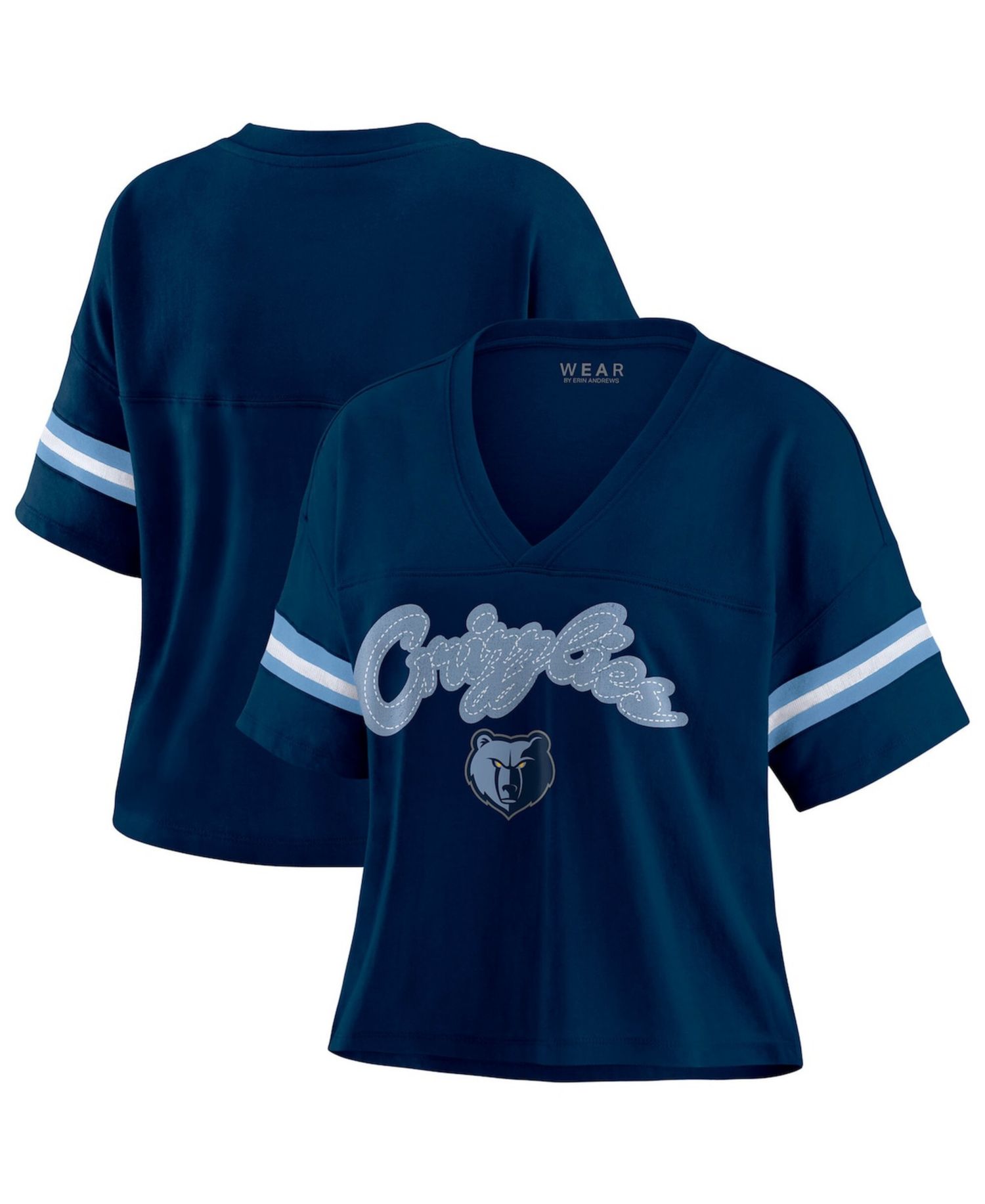 Women's Navy Memphis Grizzlies Plus Size Color Block Boxy V-Neck T-Shirt