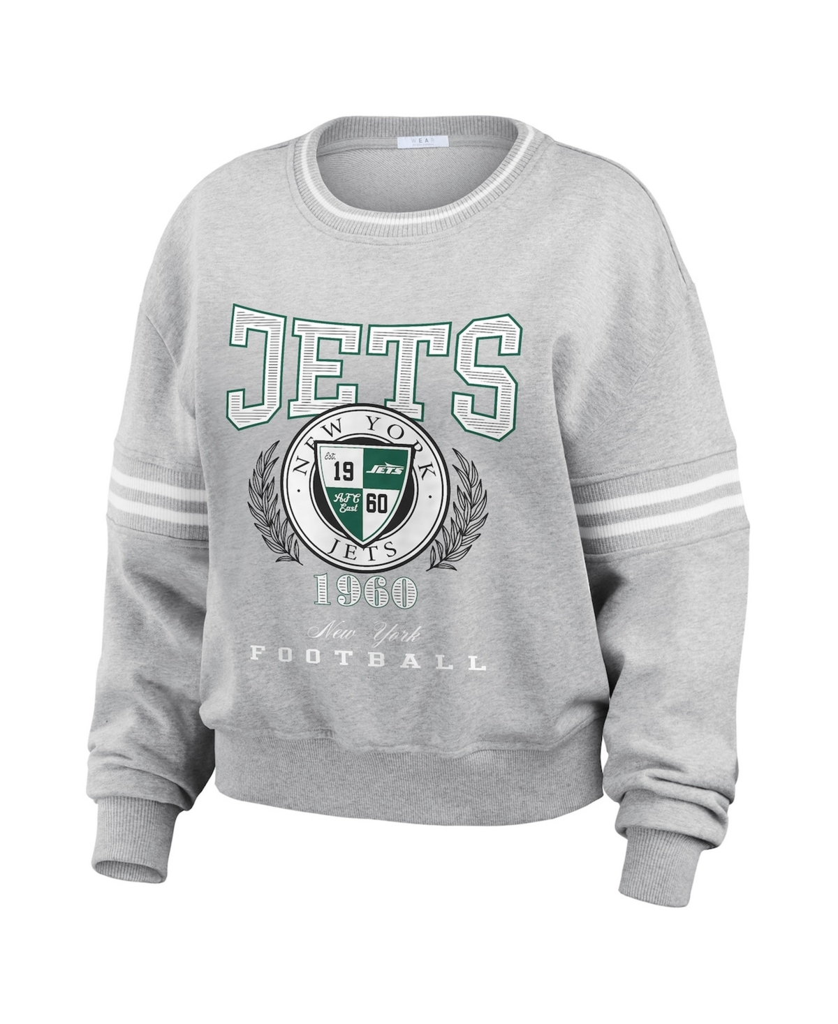 Wear by Erin Andrews Women's Heather Gray New York Jets Crest Cropped Pullover Sweatshirt