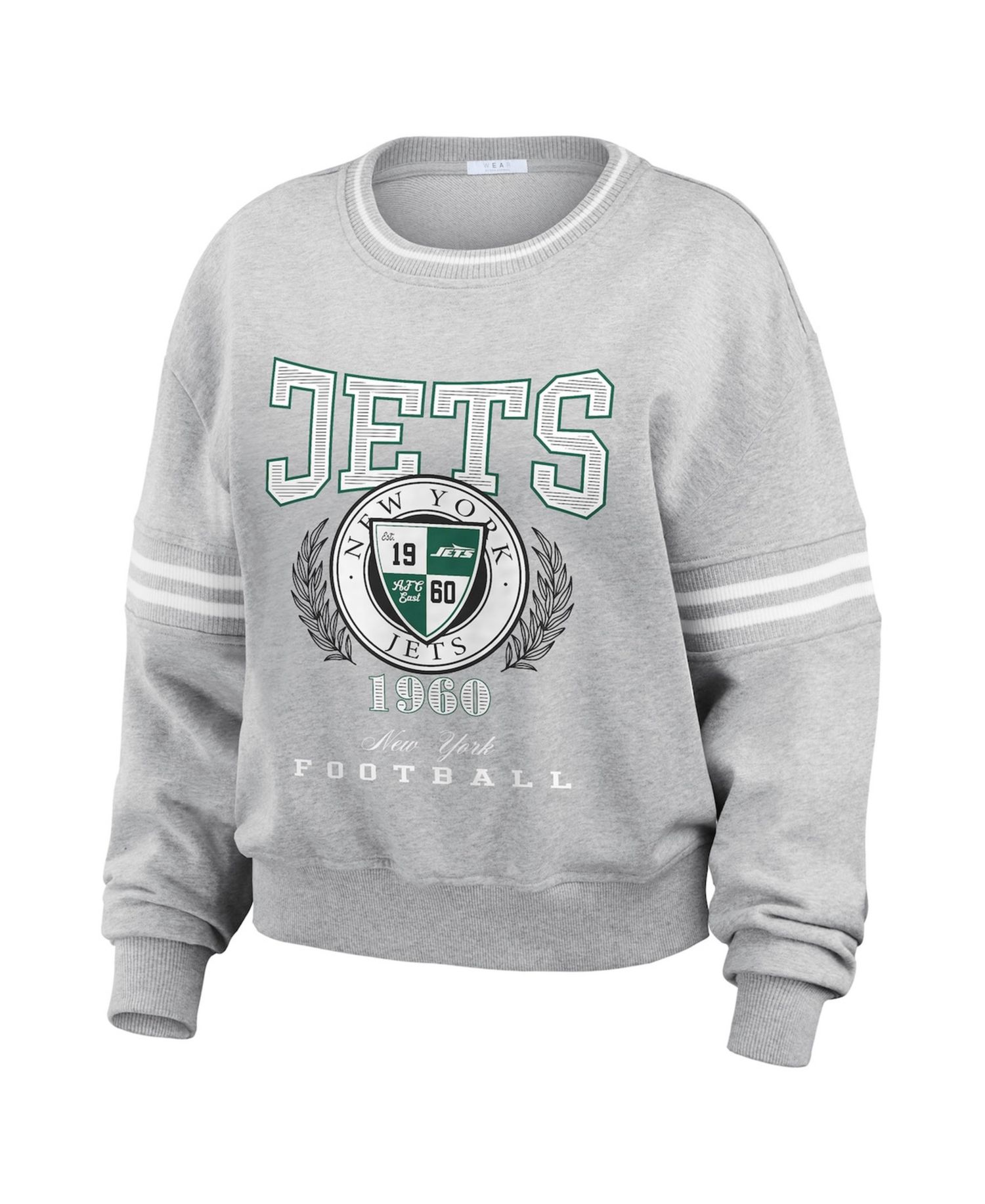Women's Heather Gray New York Jets Crest Cropped Pullover Sweatshirt