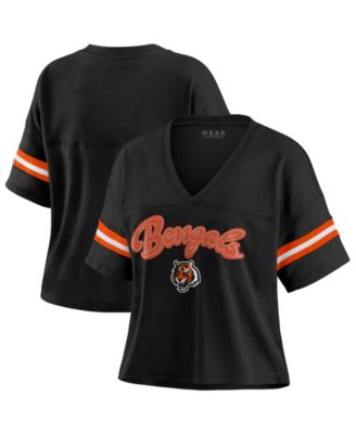 Women's Black Cincinnati Bengals Plus Size Color Block Boxy V-Neck T-Shirt