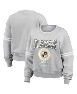 Women's Heather Gray Purdue Boilermakers Classic Stripe Pullover Sweater