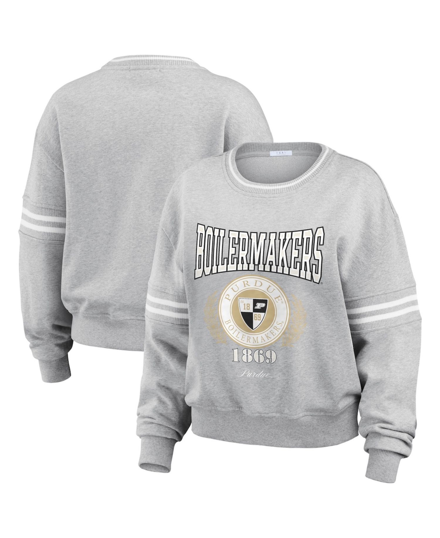 Women's Heather Gray Purdue Boilermakers Classic Stripe Pullover Sweater