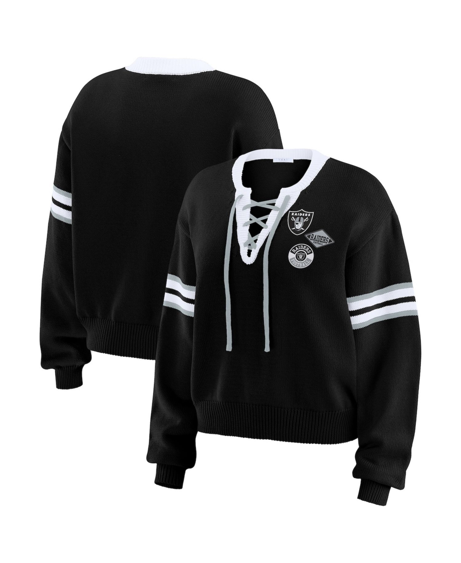 Women's Black Las Vegas Raiders Lace-Up Pullover Sweatshirt