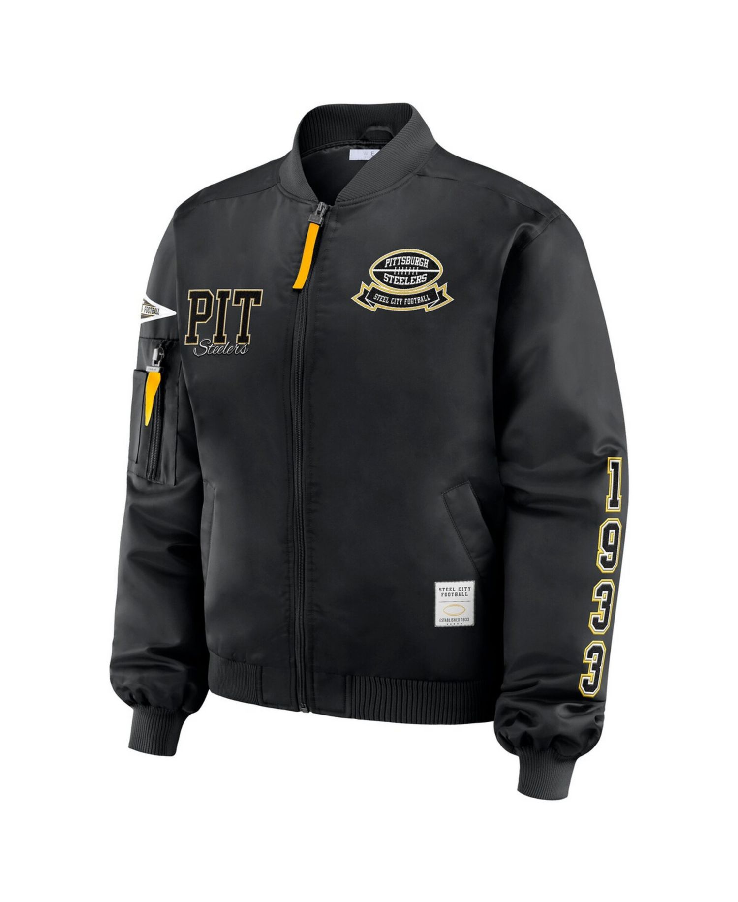Women's Black Pittsburgh Steelers Patch Full-Zip Bomber Jacket