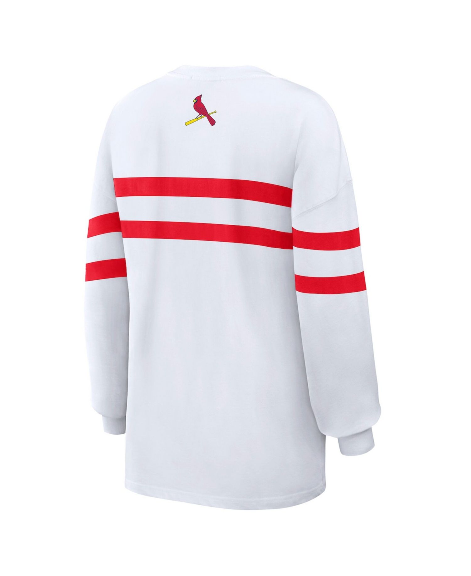 Women's White St. Louis Cardinals Oversized Long Sleeve Striped T-Shirt
