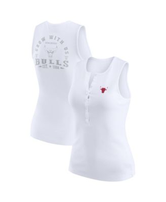 Women's White Chicago Bulls Rib-Knit Henley Tank Top