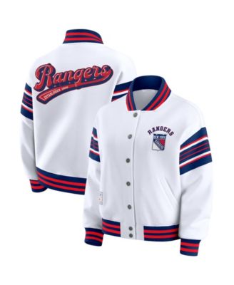 Women's White/Blue New York Rangers Full-Snap Fleece Sweatshirt Jacket