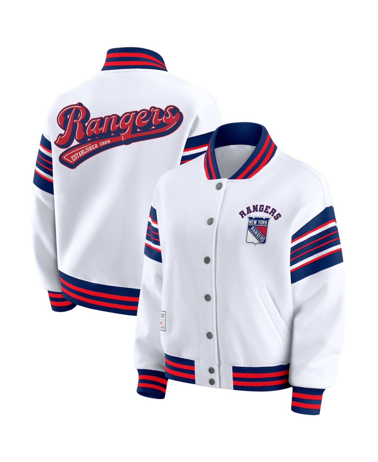 Women's White/Blue New York Rangers Full-Snap Fleece Sweatshirt Jacket